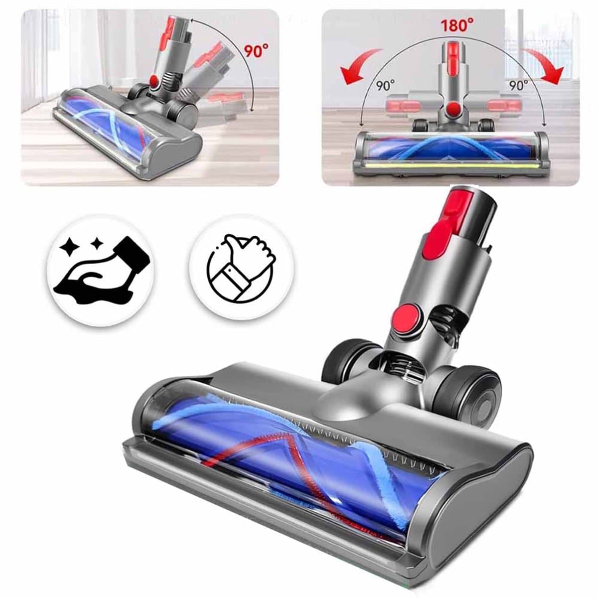 Vervangende Zuigmond Met Groene LED-Verlichting Voor Dyson V7 V8 V10 V11 V15 - 255 mm 90°/180° Draaibaar Geschikt Voor Alle Vloeren - Grijs — afbeelding 1