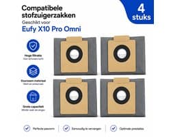 Stofzakken 4-pack – Compatibel met Eufy X10 Pro Omni – Vervangende stofzuigerzakken