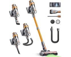Draadloze stofzuiger - Steelstofzuiger accustofzuiger - Huis auto reinigen - 600W 50kPa zuigkracht - 65 min looptijd - Oranje