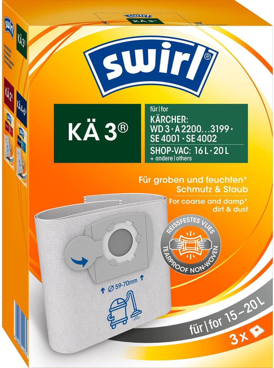 Swirl KÄ3 stofzuigerzakken geschikt voor Karcher - 3 stuks - voor series WD3 - MV3 - SE 4001 - SE 4002 — afbeelding 1