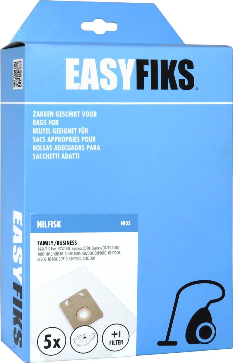 Easyfiks - Stofzuigerzakken - Geschikt voor Nilfisk Family/Business, VP300, VP600, Nilfisk Thor - 5 stuks — afbeelding 1