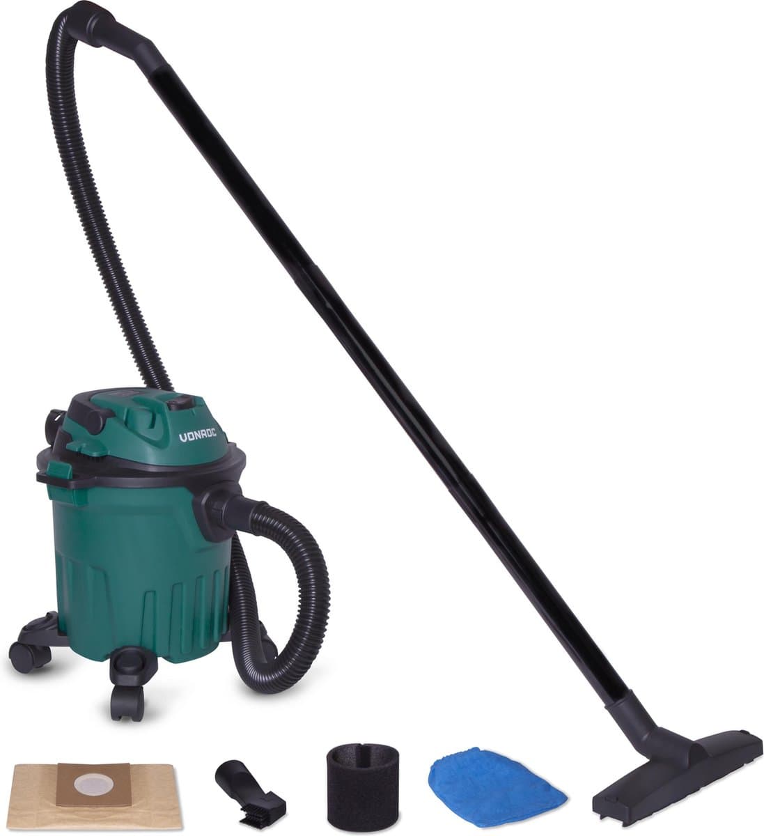 VONROC Compacte nat- en droogzuiger / stofzuiger - 1000W – Blaasfunctie – 12L tank - 5m stroomkabel — afbeelding 1