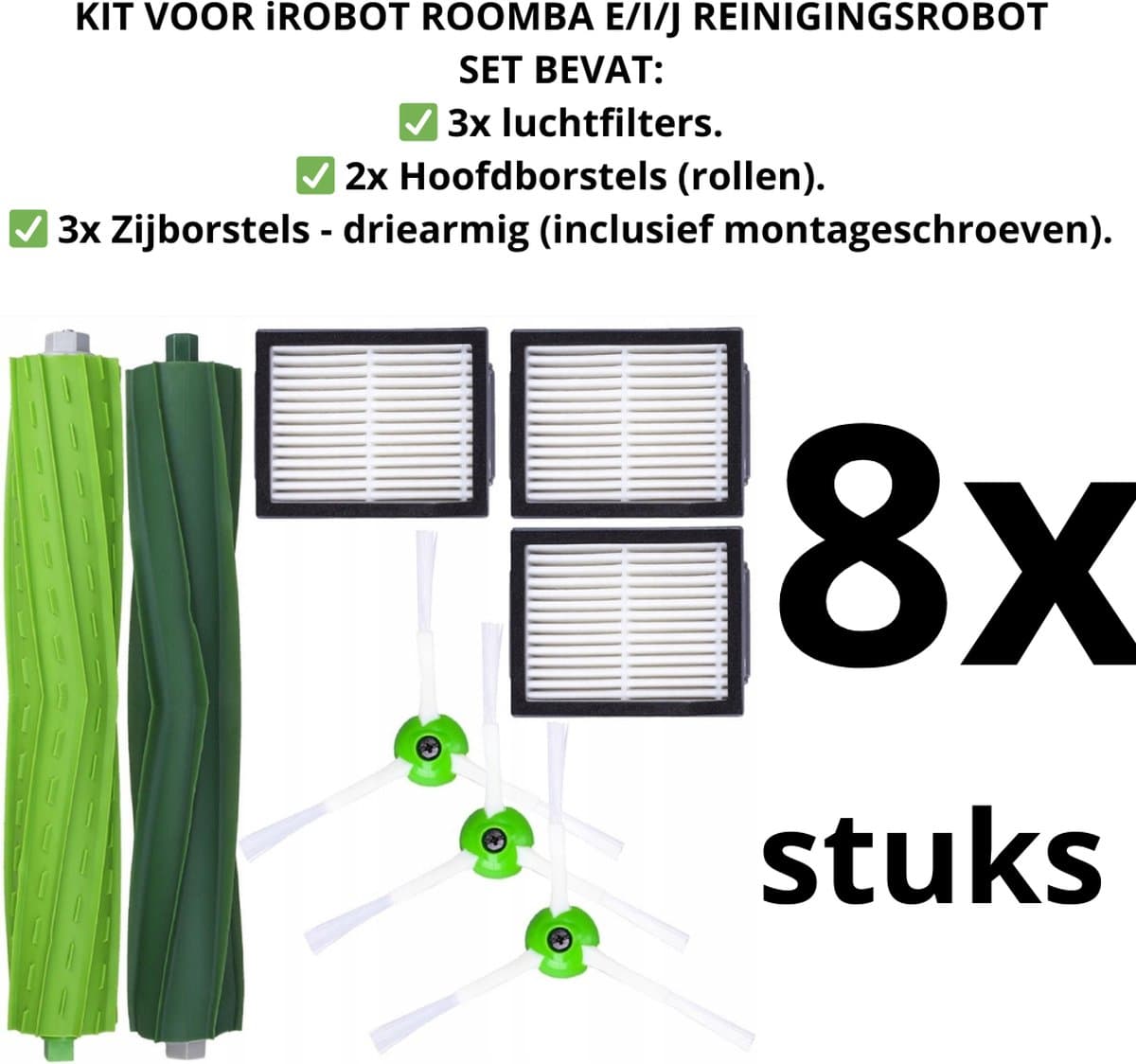 KIT VOOR iROBOT ROOMBA E/I/J REINIGINGSROBOT 8 stuks - vervanging. Een vervanging die net zo goed is als het origineel. — afbeelding 1