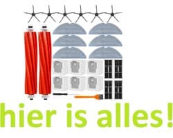 Onderdelen compatibel met: Roborock S7 MaxV Ultra - S7 Pro Ultra - 6 Stofzakken - 2 Hoofdrolborstels - 6 Zijborstels - 4 Filters - 6 Dweildoekjes - 1 Borstelreinigingsgereedschap - 1 Schroevendraaier - Hoogwaardige vervanging