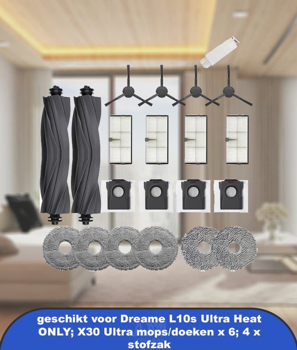Accessoires geschikt voor Dreame L10s Ultra Heat ONLY; X30 Ultra mops/doeken x 6; 4 x stofzak, 4 HEPA-filters; 2 x hoofdborstels; 4 x zijborstels — afbeelding 1