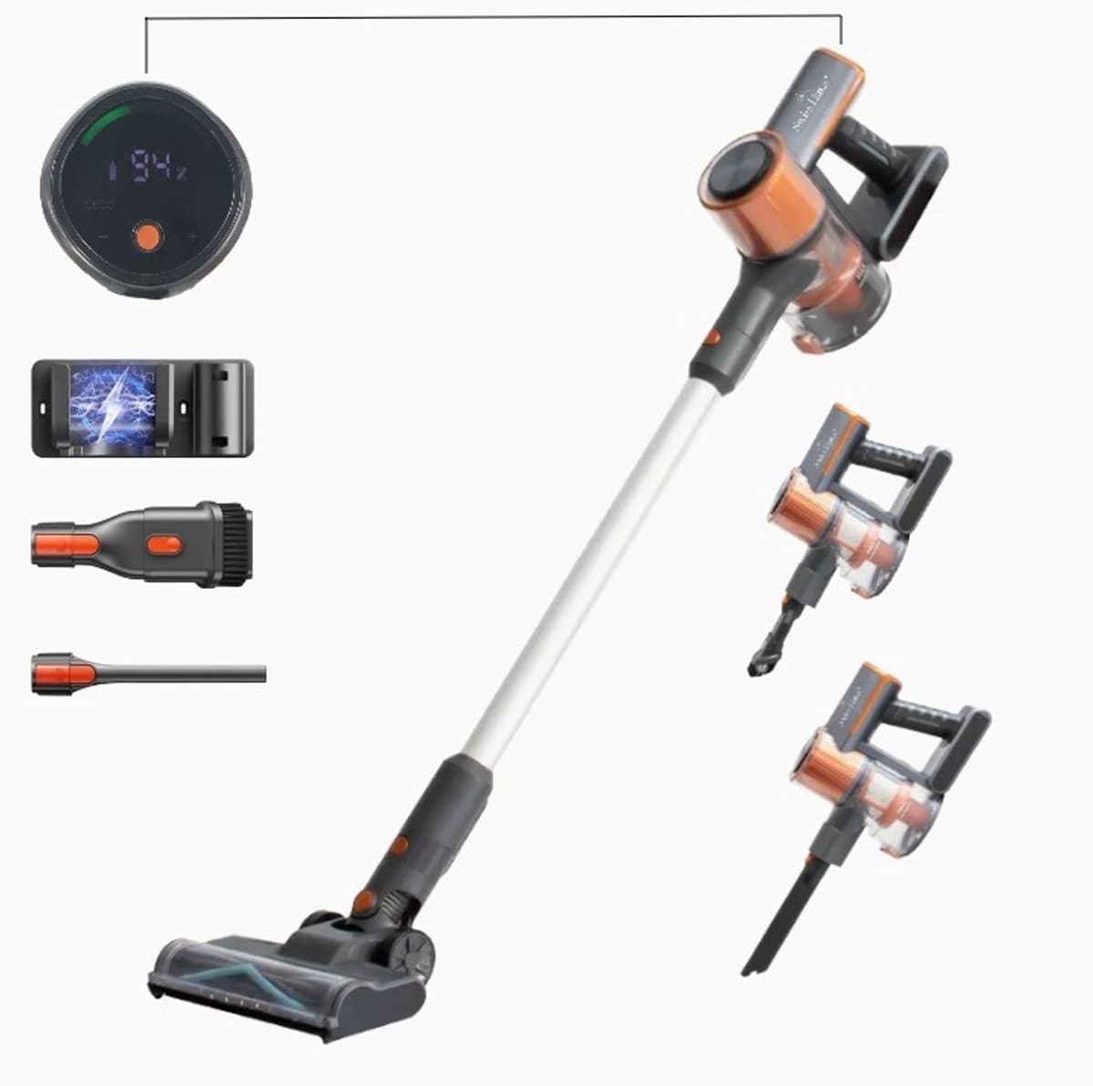 Swiss Haus® CVC2501 Steelstofzuiger Draadloos – 35 Minuten - 3 Snelheden – HEPA Filter – Draadloze Stofzuiger Zonder Zak - LED Display – Wandhouder – 150W - Vacuum Cleaner - Oranje — afbeelding 1