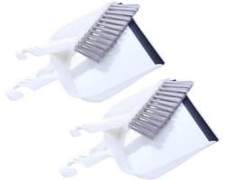 Bezem Stoffer Set - Schoonmaakborstel - Bureau Reinigen - Compact Opbergbaar - 2 Sets - Wit