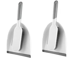 Handbezem Stofblik Set - Schoonmaak Set - Bureau Reinigen - Flexibele Borstels - 2 Sets - Grijs