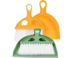 Handbezem en Stoffer Set - Mini Veegset - Bureau Schoonmaken - Compact Ontwerp - 20 x 16 cm - Diverse kleuren