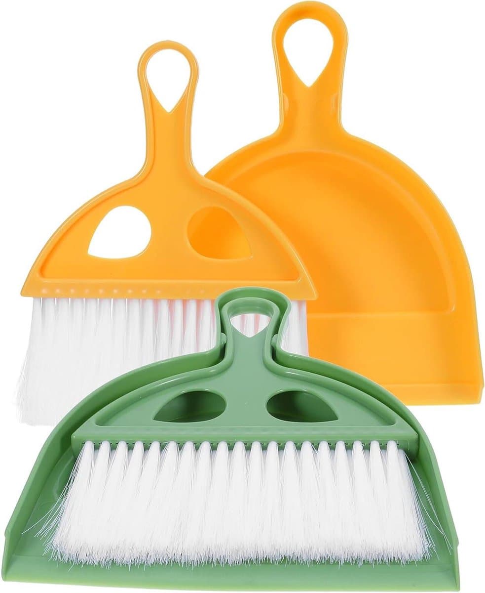Handbezem en Stoffer Set - Mini Veegset - Bureau Schoonmaken - Compact Ontwerp - 20 x 16 cm - Diverse kleuren — afbeelding 1