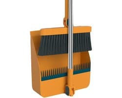 Bezem Stoffer Set - Rechtopstaande Set - Vloer Schoonmaken - Ingebouwde Kamtanden - Lange Steel - Grijs