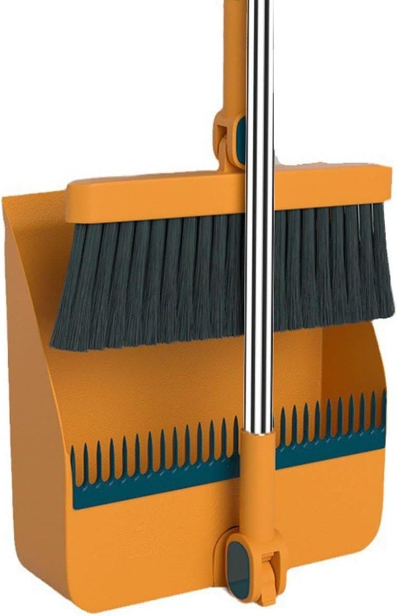 Bezem Stoffer Set - Rechtopstaande Set - Vloer Schoonmaken - Ingebouwde Kamtanden - Lange Steel - Grijs — afbeelding 1