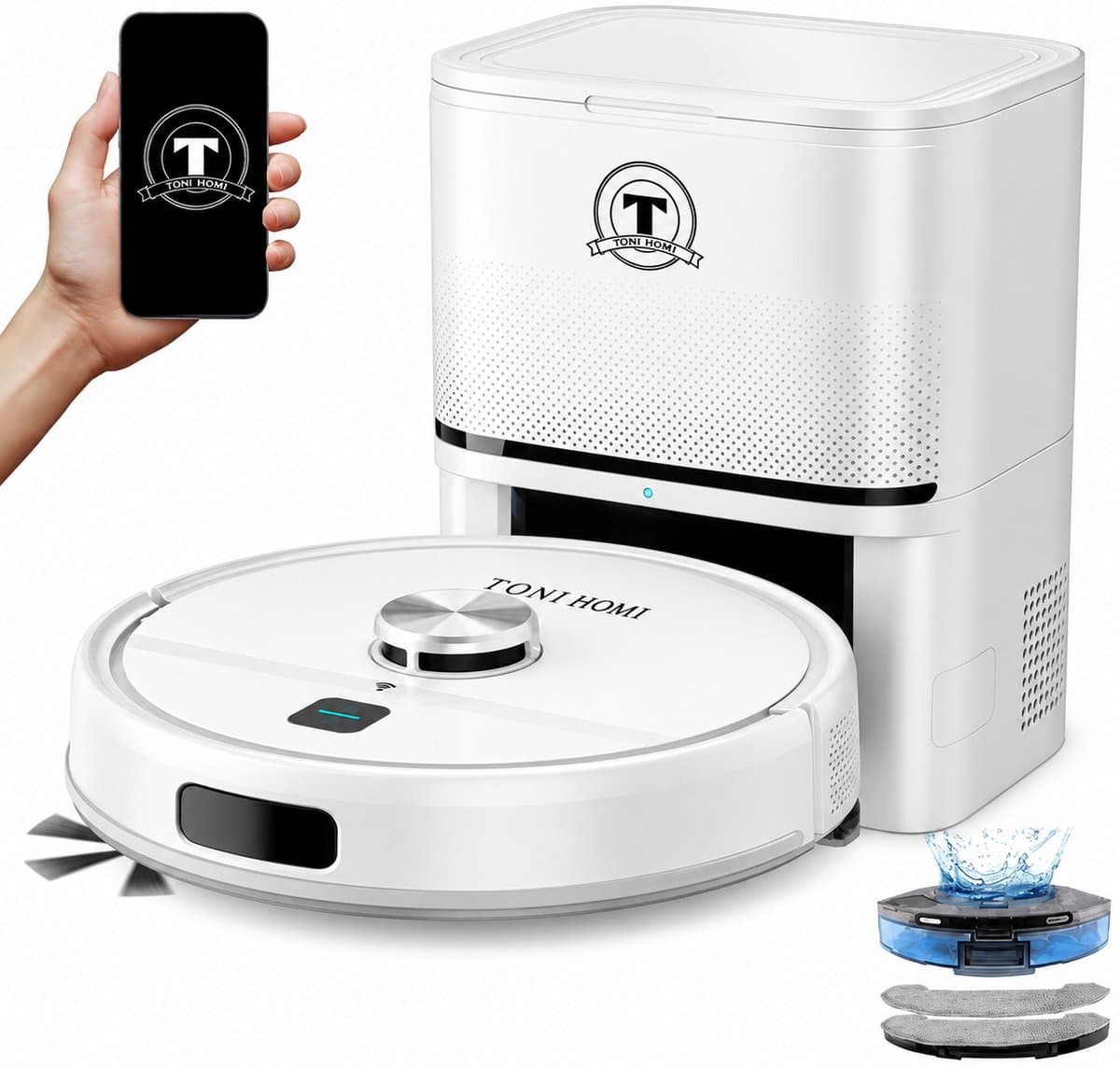 TONIHOMI® R8 - Robotstofzuiger met dweilfunctie - Automatisch legen - Robotstofzuiger met laadstation - LDS Laser navigatie - Met app — afbeelding 1