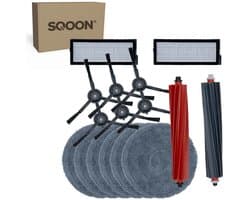 SQOON® vervangingsset geschikt voor Roborock Qrevo Master - 15-delige onderhoudskit met HEPA filters, zijborstels, borstelrol en dweilpadschijven