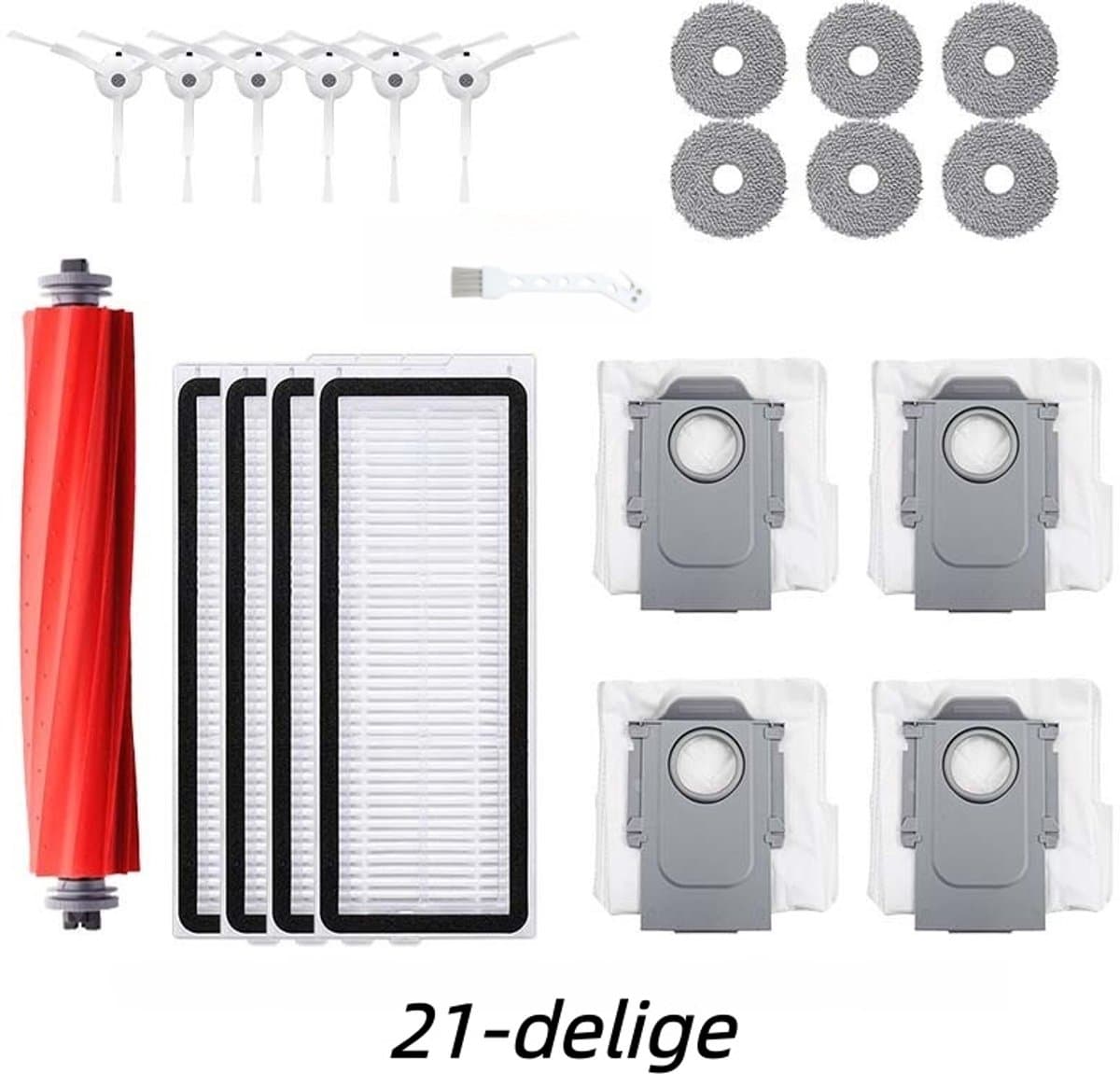 Accessoires Vervangende - 21-Delige - Geschikt voor Roborock Q Revo MaxV/Pro/P10 Pro Robotstofzuiger - 1 Hoofdborstel, 6 Zijborstels, 4 HEPA-filters, 6 Dweildoeken, 4 Stofzakken - Met Borstel — afbeelding 1