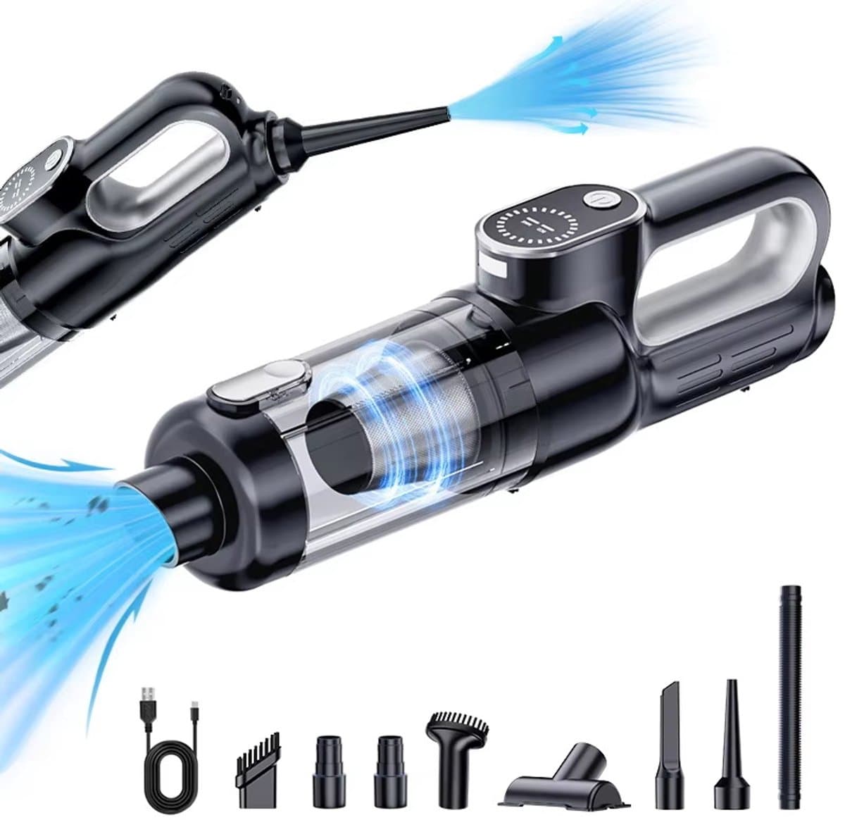EAFC Kruimeldief snoerloos - Handstofzuiger oplaadbaar - LED verlichting - LED-scherm - Auto stofzuiger - Zwart — afbeelding 1