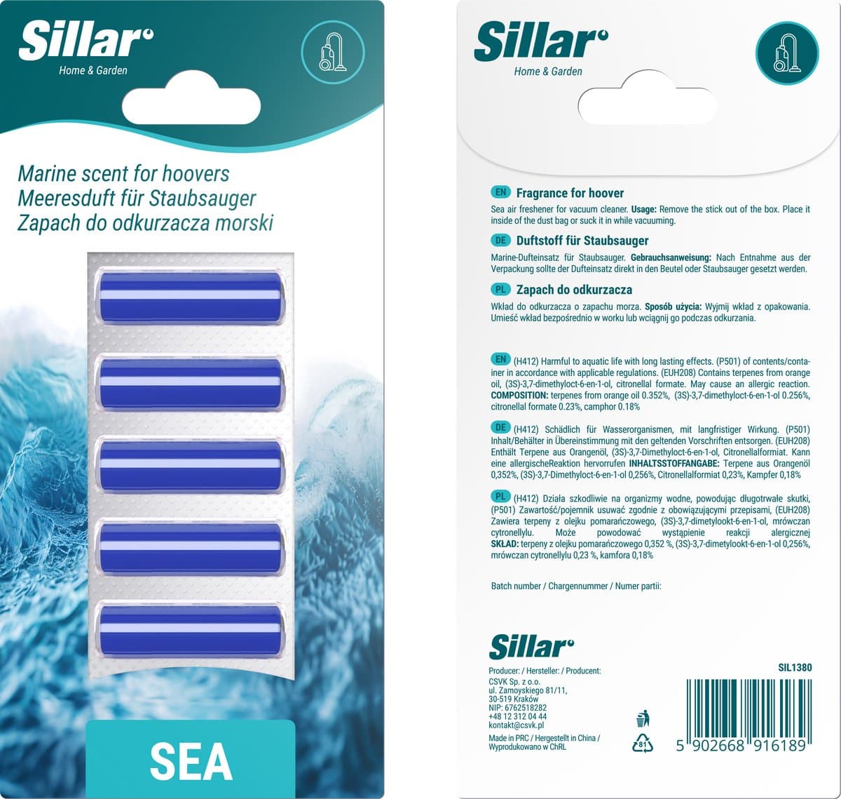 Sillar geurstaafjes voor stofzuiger - stofzuigerverfrisser - geur voor in de stofzuiger - zeegeur - 5 stuks — afbeelding 1