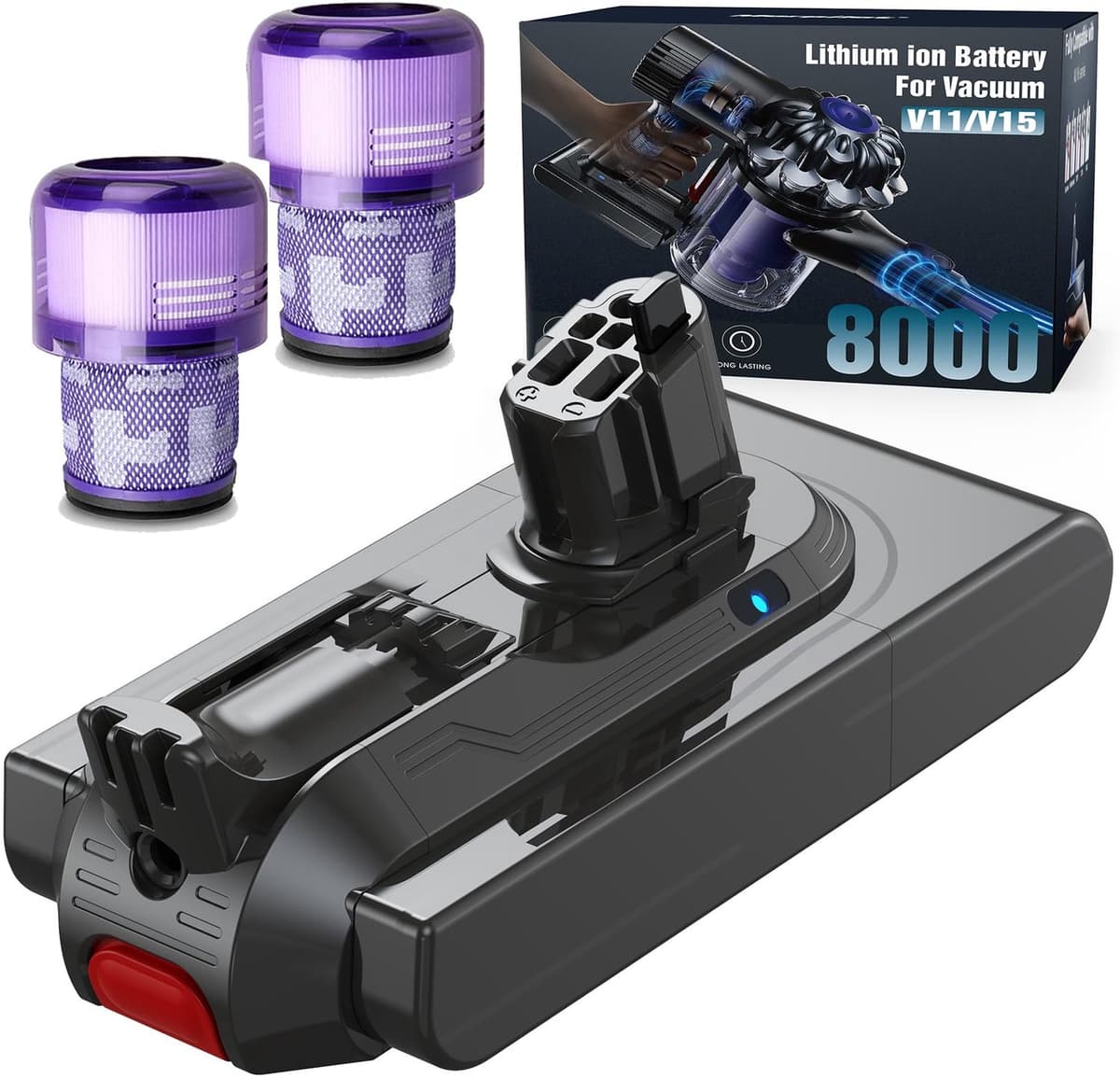 8000mAh Clip-on Accu voor V11 V15 Detect Submarine Absolute Plus Animal Torque Drive Total Clean Extra Outsize SV15 SV16 SV17 SV18 SV22 — afbeelding 1