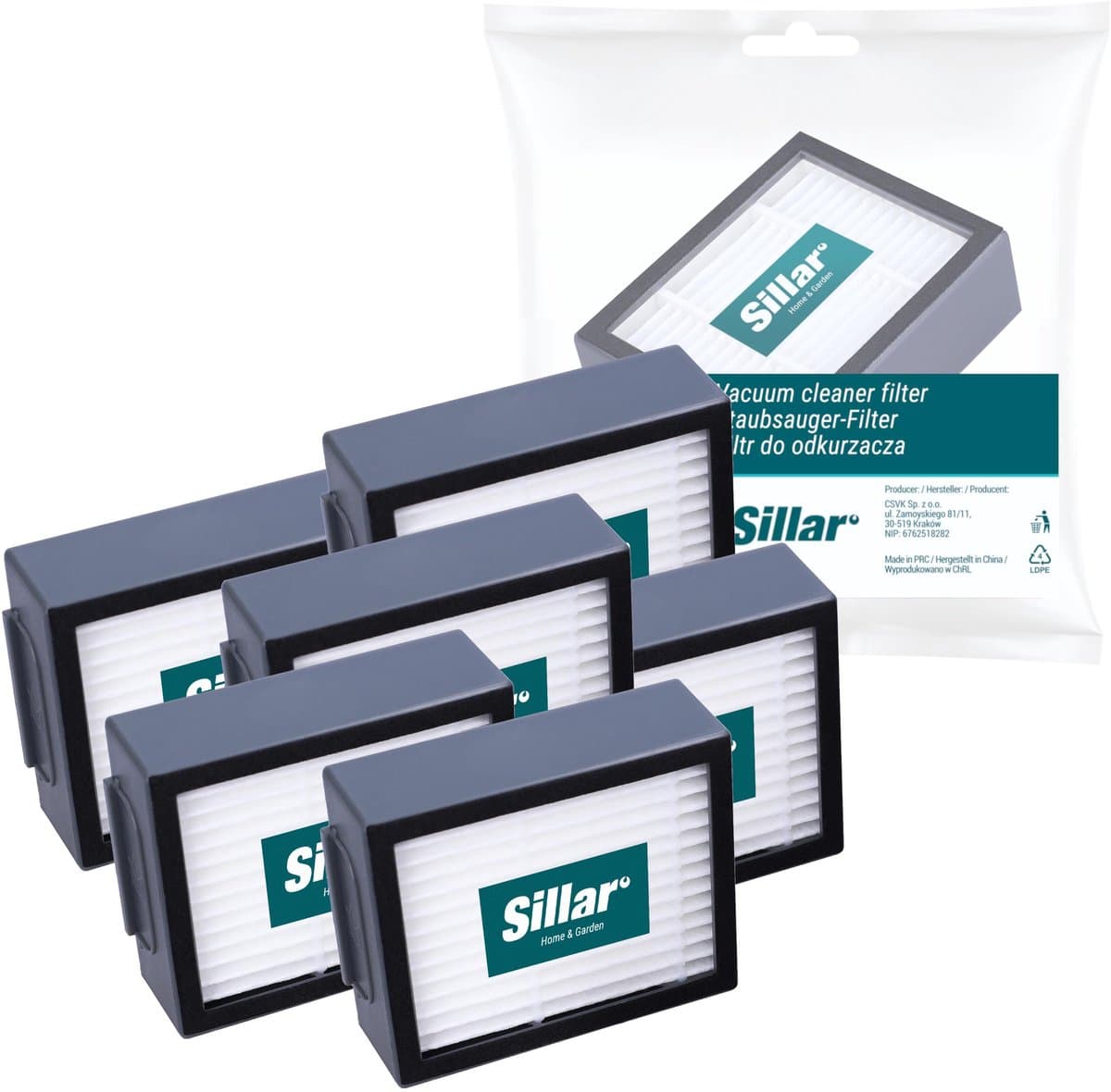 Sillar, set 6 stofzuigerfilters, HEPA filters, anti-allergeen, geschikt voor schoonmaakrobot iRobot Roomba serie E I J, E4, E5, E6, E7, Combo I5/I8/J5 PLUS, I3, I3+, I4, I4+, I5, I5+, vervanging, 5x6.5x2 cm — afbeelding 1
