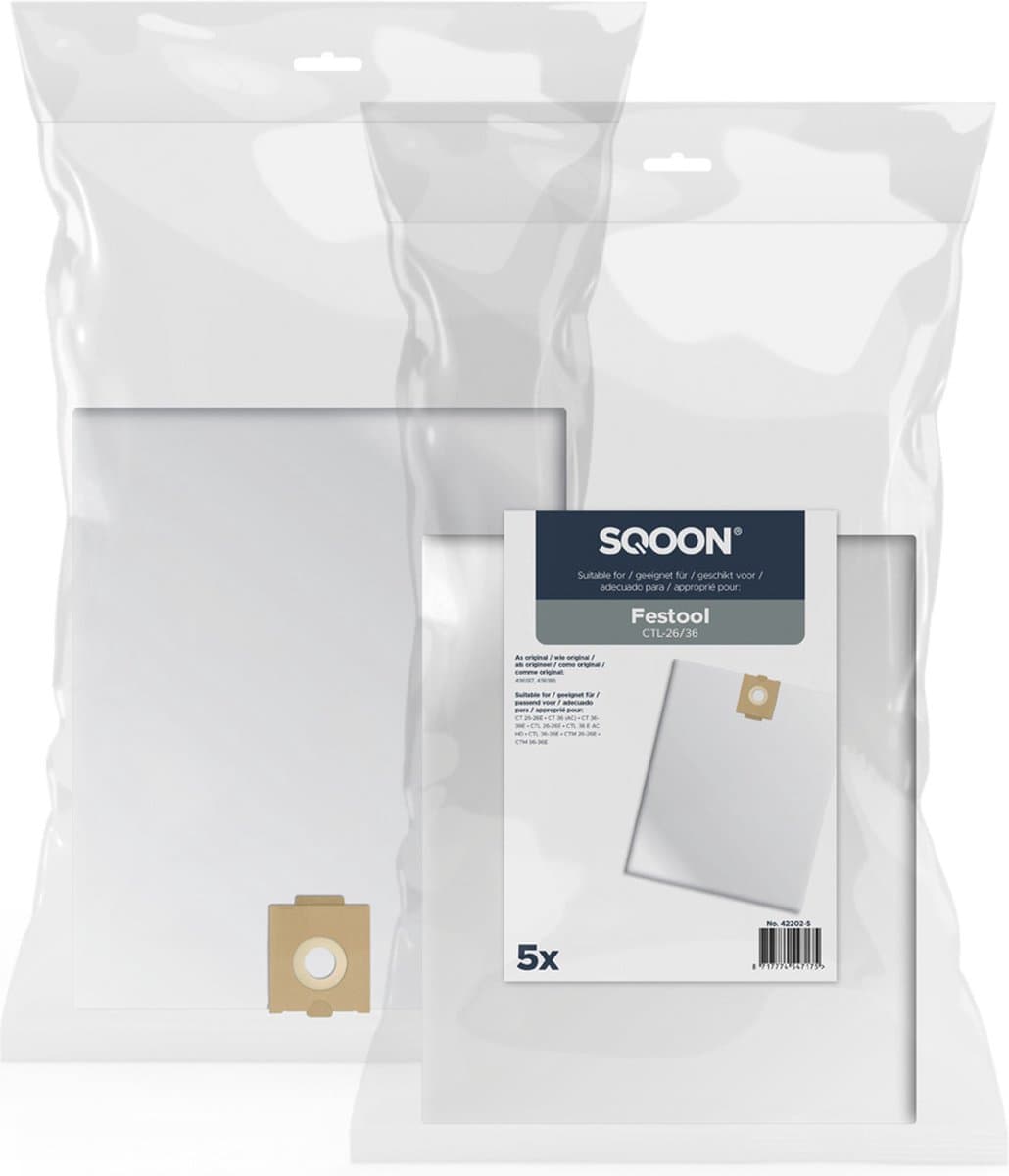 SQOON® Stofzuigerzakken Geschikt voor Festool CT / CTL / CTM26 & CT / CTL / CTM36 - 5 Stuks — afbeelding 1