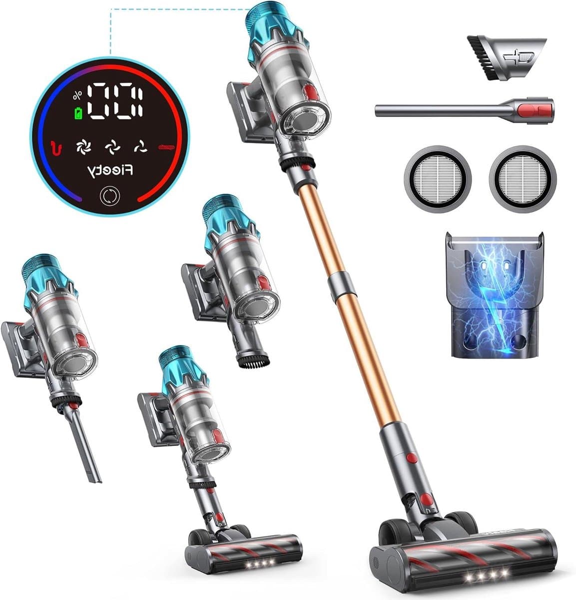 Draadloze Stofzuiger - Steelstofzuiger Handstofzuiger - Huishoudelijk Schoonmaken - Autonoom Rechtopstaand Design - 45 kPa - Goudkleurig — afbeelding 1