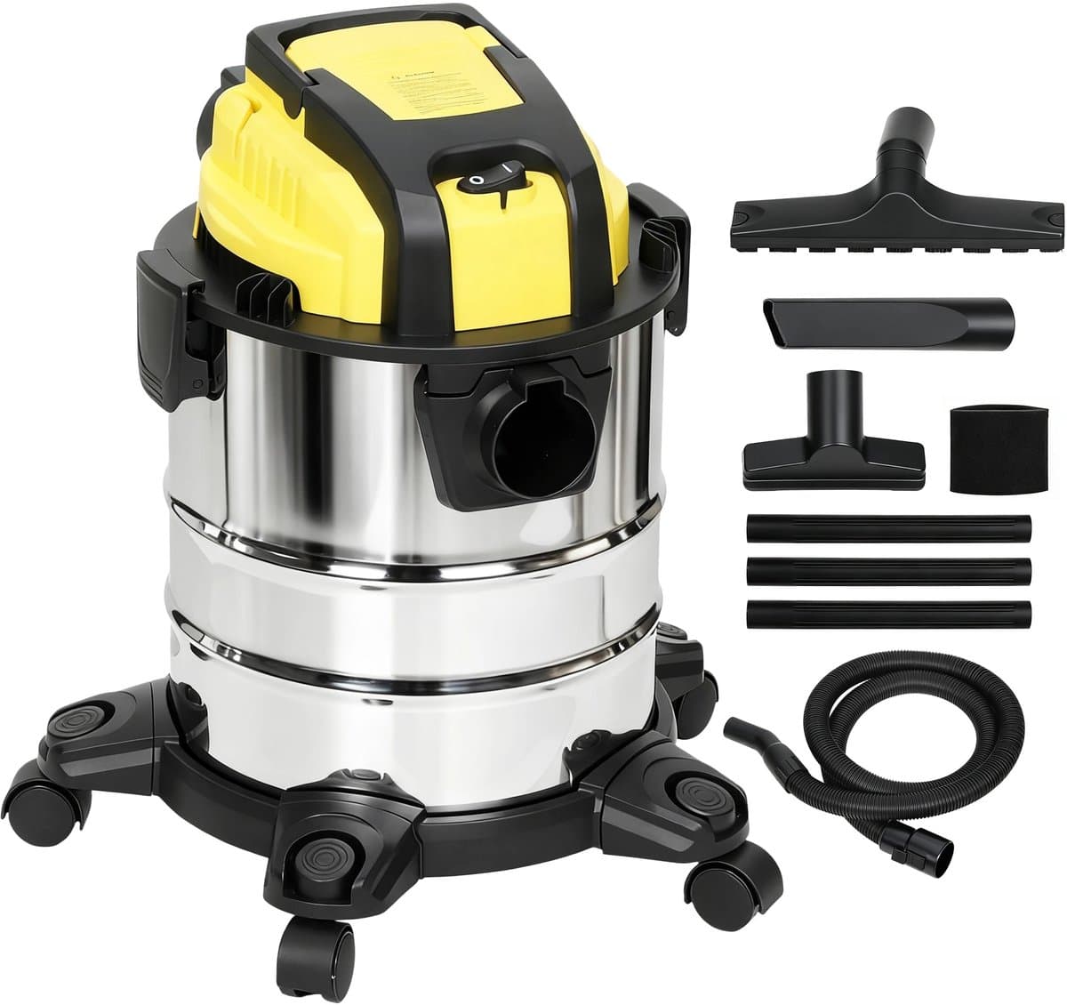 Roossentials stofzuiger nat en droog - 3 in 1 stofzuiger - Alleszuiger - 1200 W - Met blaasfunctie en 2 m slang - RVS - 20 L - Geel/Zwart — afbeelding 1
