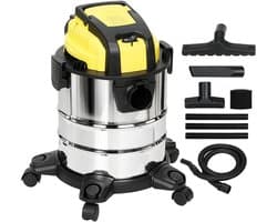 Roossentials stofzuiger nat en droog - 3 in 1 stofzuiger - Alleszuiger - 1200 W - Met blaasfunctie en 2 m slang - RVS - 20 L - Geel/Zwart