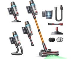 Draadloze Steelstofzuiger - Krachtige Stofzuiger - Huis Grondig Schoonmaken - Automatische Zuigkracht - 65 Min Werktijd - Oranje