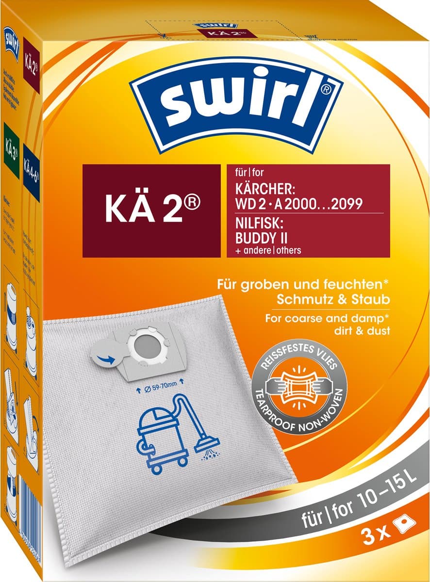 Swirl KÄ2 stofzuigerzakken geschikt voor Karcher en Nilfisk - 3 stuks - voor series WD2 - MV2 - Buddy II — afbeelding 1