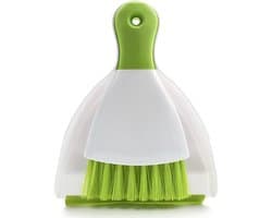 Stoffer en blik set - Mini bezem combi - Kleine oppervlakken reinigen - Ergonomisch anti-slip handvat - 1 stuks - Groen