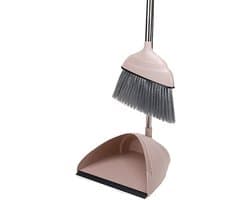 Stoffer en blik - Reinigingsset - Huishoudelijk schoonmaken - Roestvrij staal ontwerp - 98 cm lang - Grijs