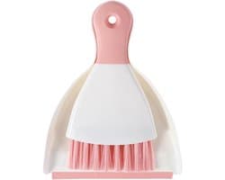 Mini stoffer blik - Kleine bezem - Bureau schoonmaken - Zachte borstelharen - 21 cm - Grijs