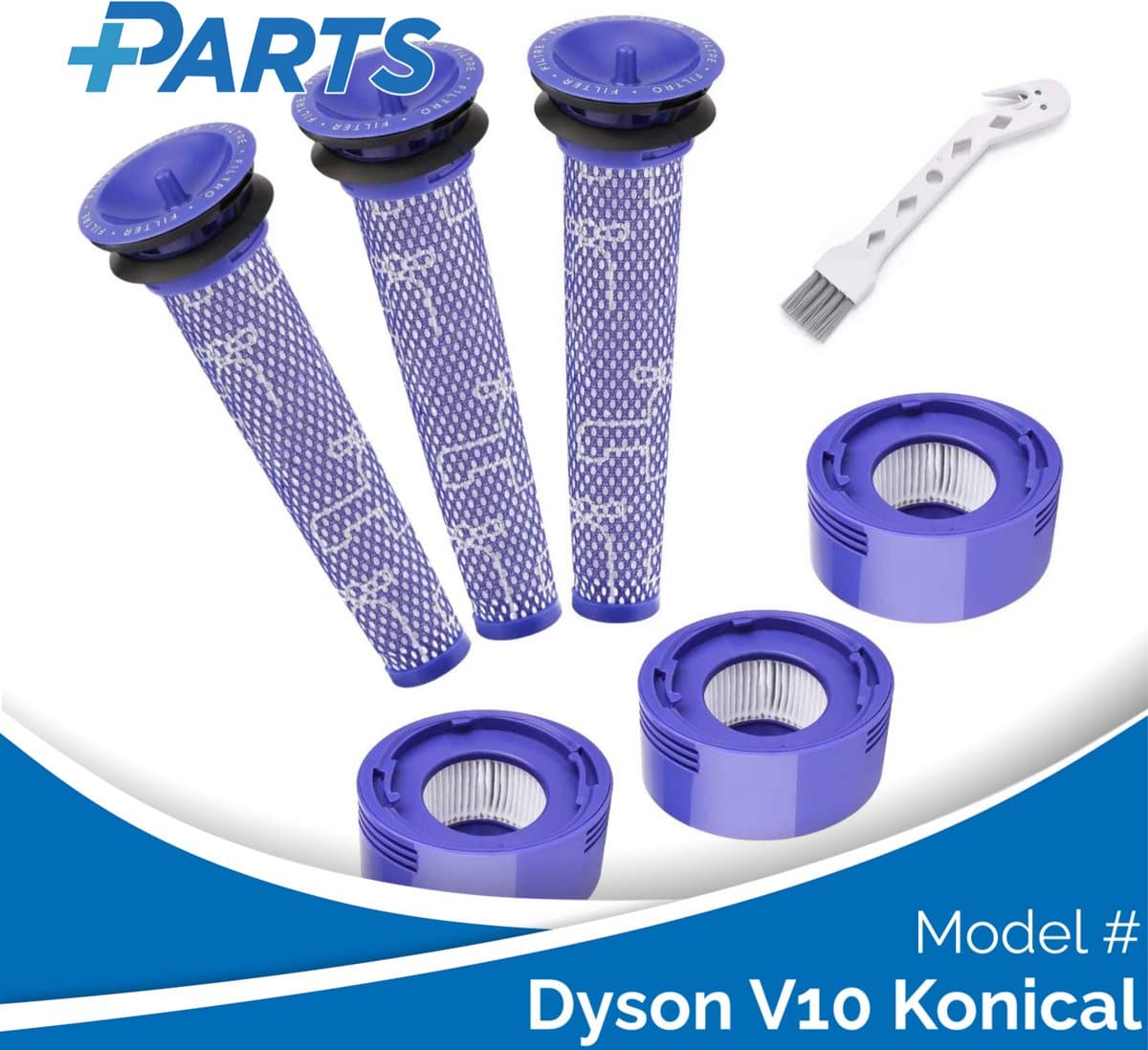 Dyson V10 Konical Filters (7 Stuks, Plus.Parts® alternatief voor 965661-01 / 967478-01) — afbeelding 1