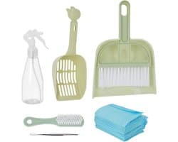 Veegschep Set - Mini Bezem - Huisdier Reiniging - Compact Ontwerp - 24 cm Pakket - Grijs