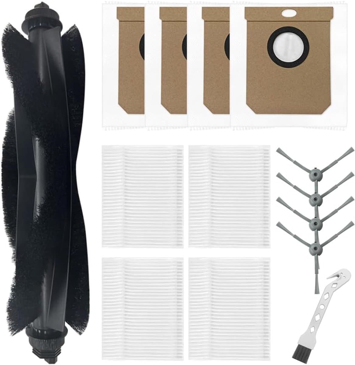 Accessoireset gescht voor Eufy Clean L50 / L50 SES / L60 / L60 hybride robotstofzuigeronderdelen, 1 hoofdroller borstel + 4 zijborstels + 4 filters + 4 stofzakken + 1 reinigingsborstel — afbeelding 1