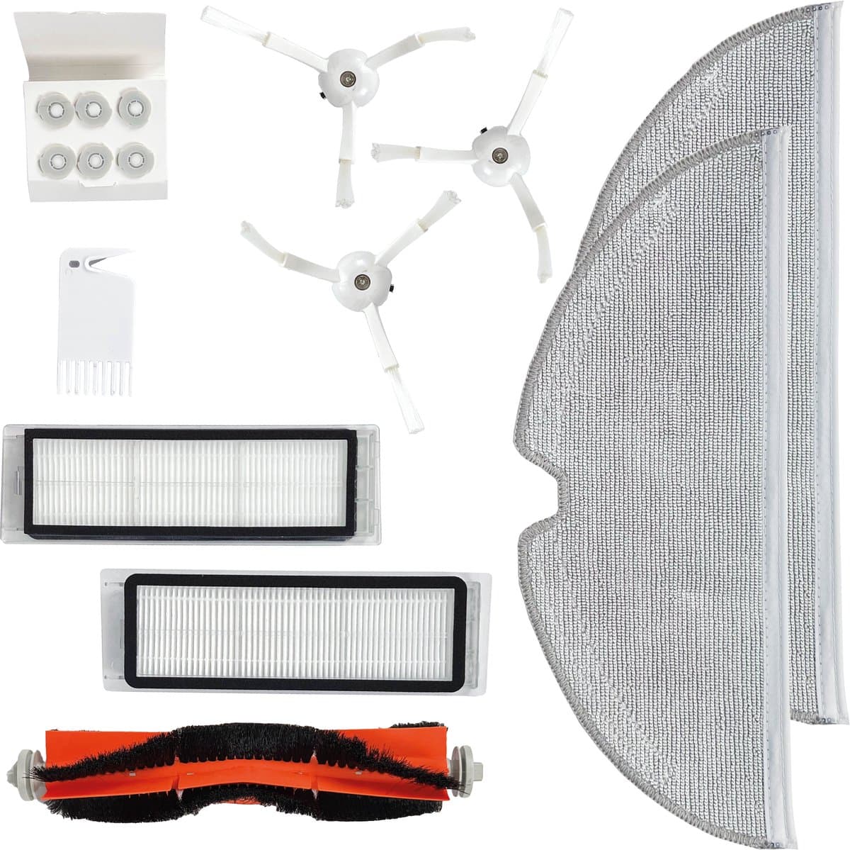 PARTS4® Robotstofzuiger vervangingsset geschikt voor Roborock E2 / E3 / S5 series | 10-delige set met middenborstel, zijborstel (3 x), HEPA filter (2 x), mop doek (2 x), kam met mesje, waterkernen (6 x) — afbeelding 1