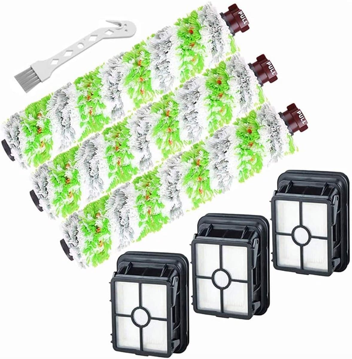 Geschikt voor Bissell CrossWave Pet Pro, Vervangende Onderdelen 2306A & CrossWave 1785 Serie, 3x 2460 Multi-Surface Pet Pro Borstelrollen + 3x 1866 Stofzuigerfilters + 1x Reinigingsborstel, Vergelijkbaar met Onderdeel 1613568, 1608684 — afbeelding 1