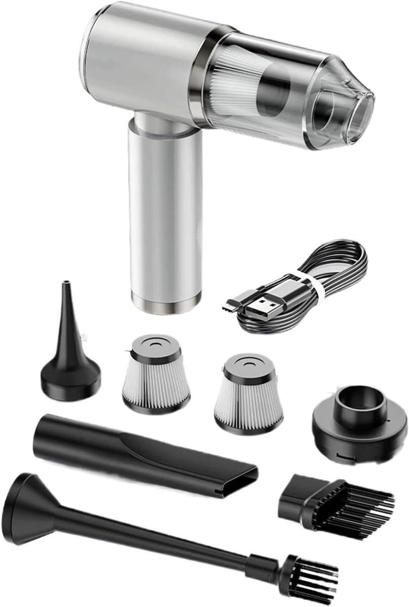 Draagbare Stofzuiger - Mini Reiniger - Auto Interieur - Krachtige Zuigkracht - 500 ml Capaciteit - Zilver — afbeelding 1