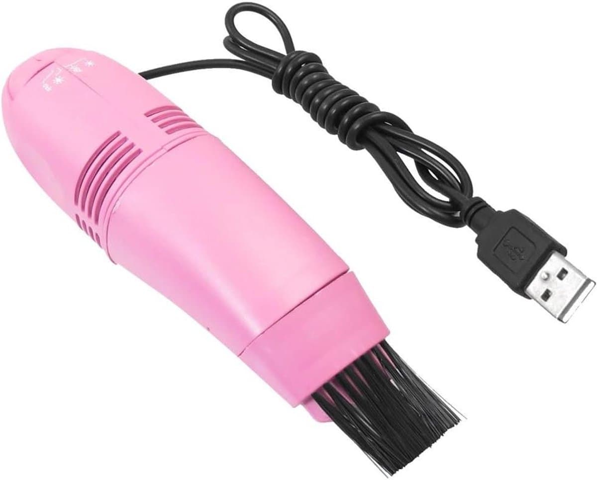 Mini USB Stofzuiger - Toetsenbordreiniger - Bureau Opruimen - Met Borstel - 14.5 cm - Roze — afbeelding 1