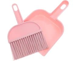 Kleine veegset - Handbezem veegschep - Snelle reiniging - Compact lichtgewicht - 20.5 cm - Roze
