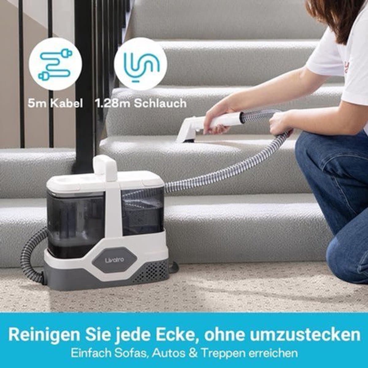 Gestoffeerde Reiniger – Apparaat – Natstofzuiger – Waszuiger – Tapijtreiniger – 600W Motor – 16 kPa Zuigkracht – 2,3L Watertank – Zelfreiniging – Compact – Voor Tapijt, Bank, Mat — afbeelding 1