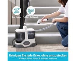 Gestoffeerde Reiniger – Apparaat – Natstofzuiger – Waszuiger – Tapijtreiniger – 600W Motor – 16 kPa Zuigkracht – 2,3L Watertank – Zelfreiniging – Compact – Voor Tapijt, Bank, Mat