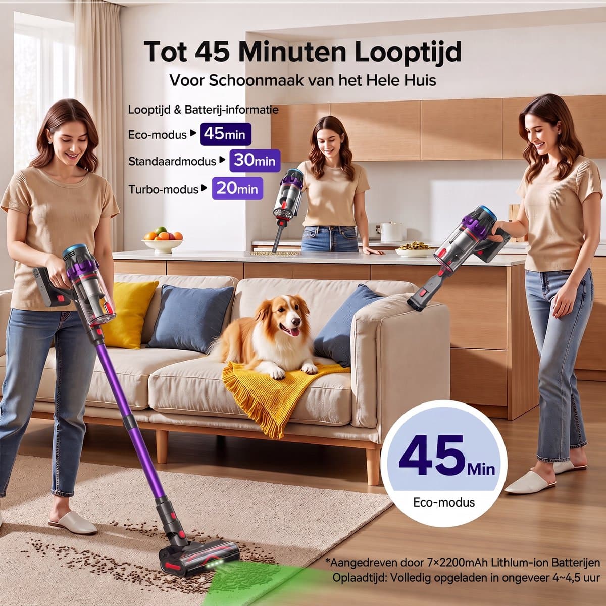 Lubluelu G10 Draadloze Steelstofzuiger 40Kpa- 5 in 1 Handstofzuiger - Zelfstaand Design - 45 Min Gebruikstijd - Verwijderbare Batterij- Anti-klit Borstel - HEPA-filter - LED-koplampen — afbeelding 1