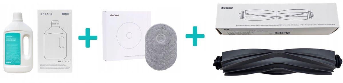 Dreame Multi-Surface Floor Cleaner - Schoonmaakmiddel - AWH6 - 1000ml + 4 x MOPPEN + stofzuiger Borstel RMSRB0 - voor de Dreame L10 / L10s pro Ultra / Heat / L20 / L20 Ultra / X30, X40 ultra / S10 - Set met originele producten van het merk DREAME — afbeelding 1