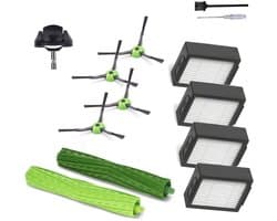 Accessoires en reserveonderdelen voor geschikt voor iRobot geschikt voor Roomba J7, i6, i3, i4, i2, i5, i8, i1+/Plus, E5, E6 en IEJ serie stofzuigers - 1 paar hoofdborstels, 1 omnidirectioneel wiel, 4 filters en 4 zijborstels.