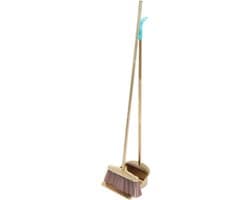 Bezem en stoffer - Huishoudelijke set - Efficiënt schoonmaken - Staande opbergruimte - 115 cm steel - Goud