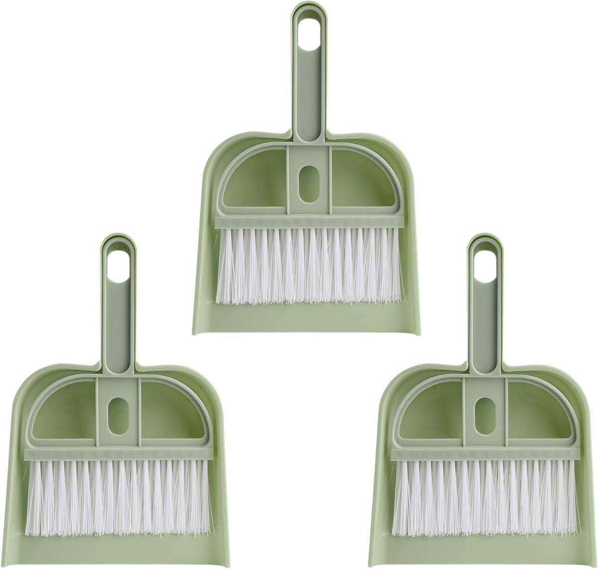 Mini Stofpan Borstel - Reinigingsset - Kleine Oppervlakken Schoonmaken - Duurzaam Kunststof - 3 Stuks - Groen — afbeelding 1