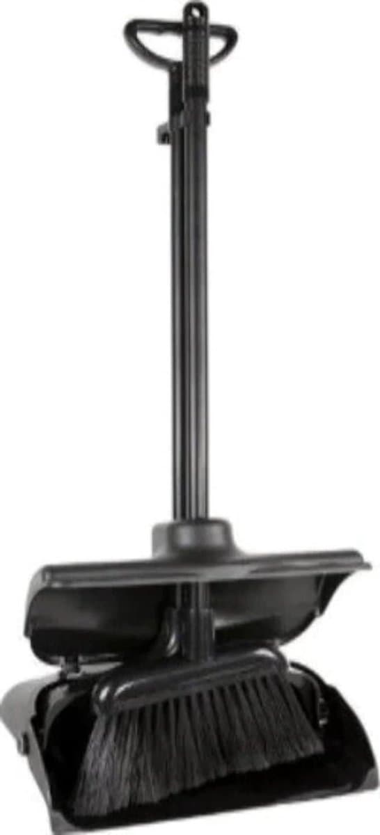 Stoffer en Blik - Veegset Lange steel - Efficiënt Schoonmaken - Opvouwbare opvangbak - 108 cm - Zwart — afbeelding 1
