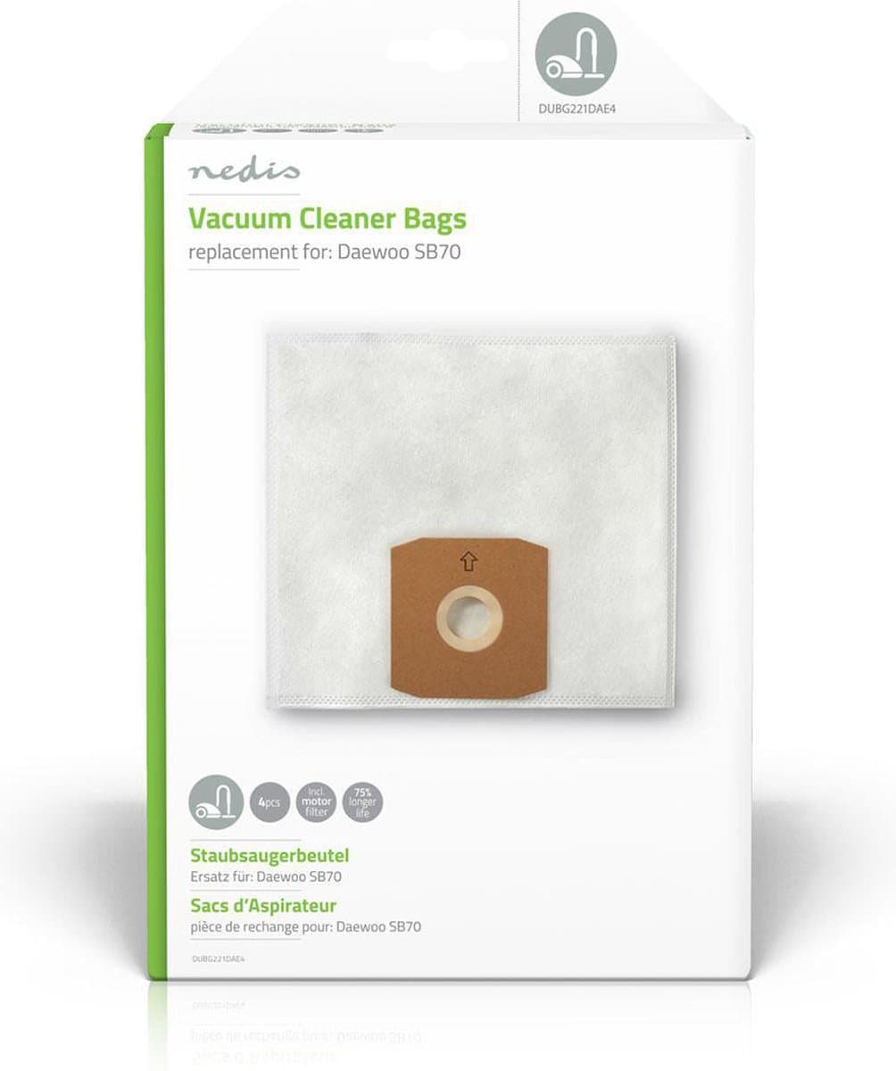 Nedis Stofzuigerzak - 4 Stuks - Synthetisch - Meest verkocht voor: Daewoo SB70 - Wit — afbeelding 1