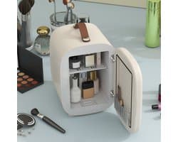 MEUNIQ mini koelkast 4 L cosmetica koelkast met koel- en verwarmingsfunctie, draagbare beauty fridge met handgreep voor cosmetica, drankjes en snacks, crèmewit